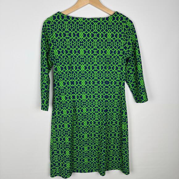 Jude Connally Women's Medium Marlowe Lattice Geo Navy Green Dress Stretch - Picture 5 of 7
